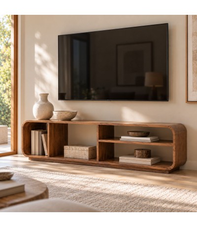 Mueble de TV de madera maciza de mango nogal oscuro contemporáneo mdmhogar