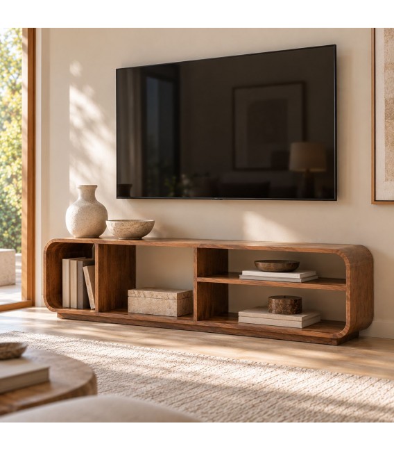 Mueble de TV de madera maciza de mango nogal oscuro contemporáneo mdmhogar