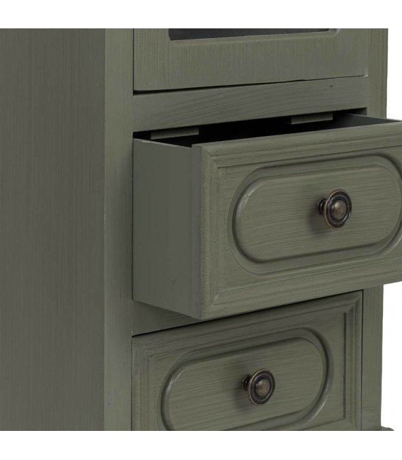 Vitrina pequeña verde oliva con tapa de madera natural estilo clásico 2