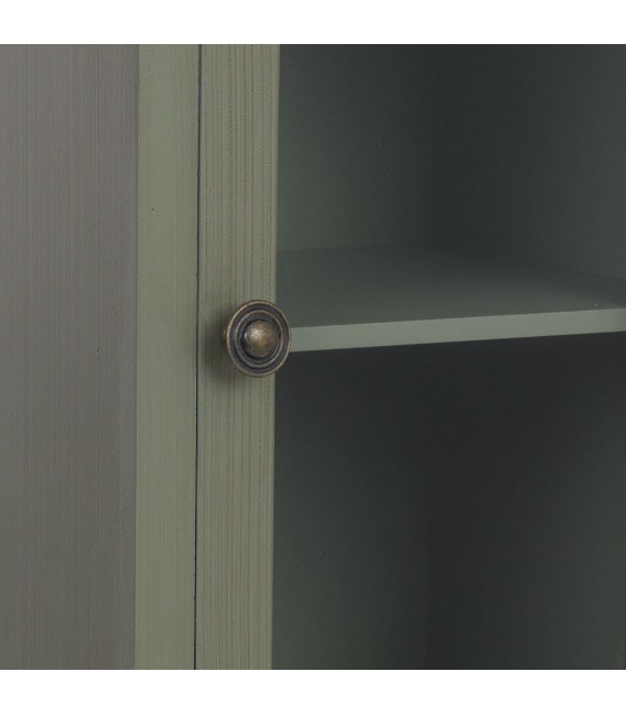 Vitrina pequeña verde oliva con tapa de madera natural estilo clásico 3
