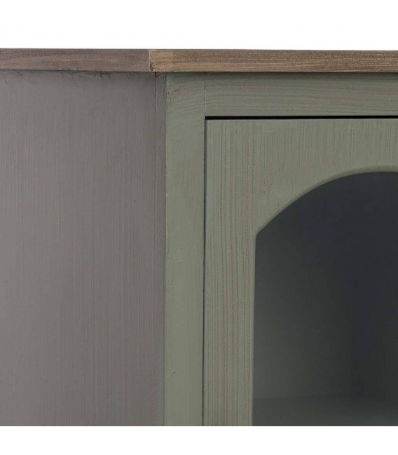 Vitrina pequeña verde oliva con tapa de madera natural estilo clásico 4