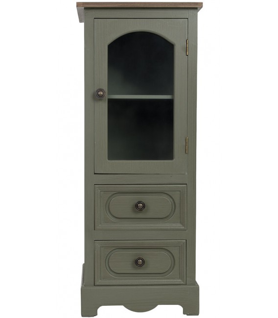 Vitrina pequeña verde oliva con tapa de madera natural estilo clásico 6