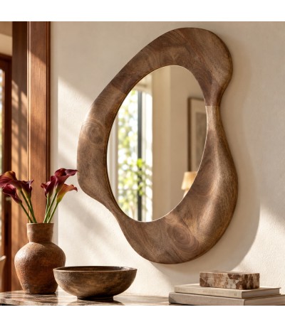Espejo de pared de madera nogal con marco orgánico contemporáneo Mdmhogar