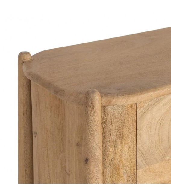 Aparador boho de madera maciza de mango natural con estante trenzado 3