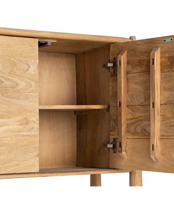 Aparador boho de madera maciza de mango natural con estante trenzado 4