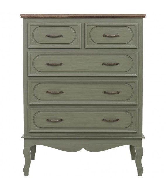 Cómoda clásica verde oliva con cajones y tapa en madera natural 1