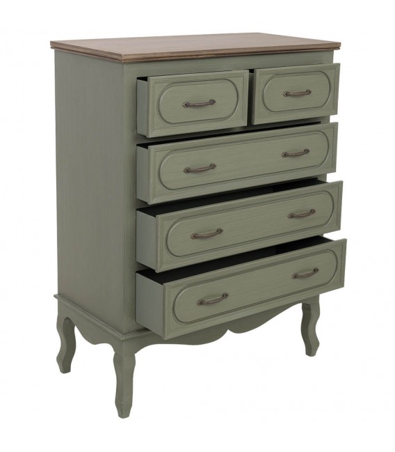 Cómoda clásica verde oliva con cajones y tapa en madera natural 2