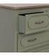 Cómoda clásica verde oliva con cajones y tapa en madera natural 4