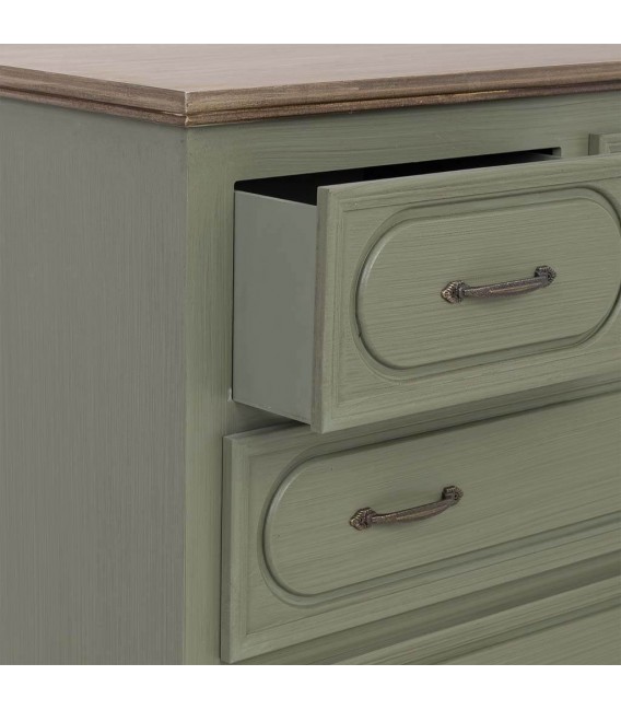 Cómoda clásica verde oliva con cajones y tapa en madera natural 4
