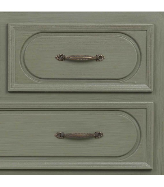 Cómoda clásica verde oliva con cajones y tapa en madera natural 5