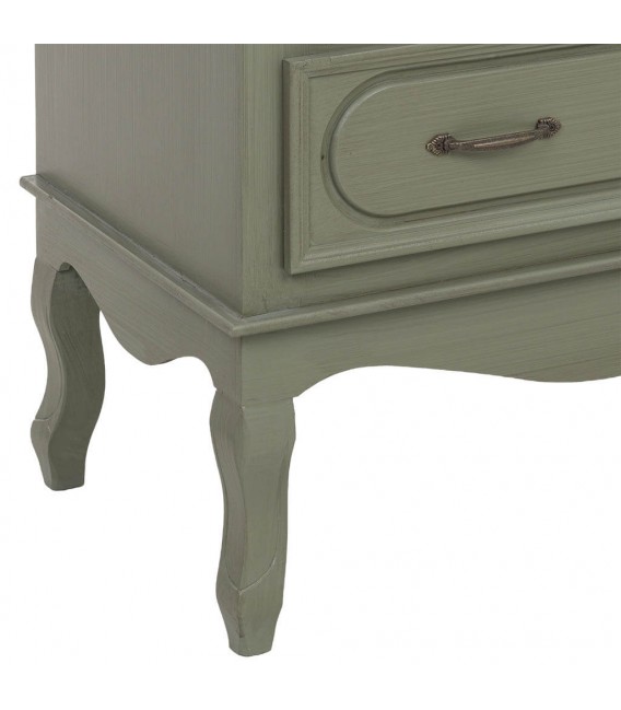 Cómoda clásica verde oliva con cajones y tapa en madera natural 3