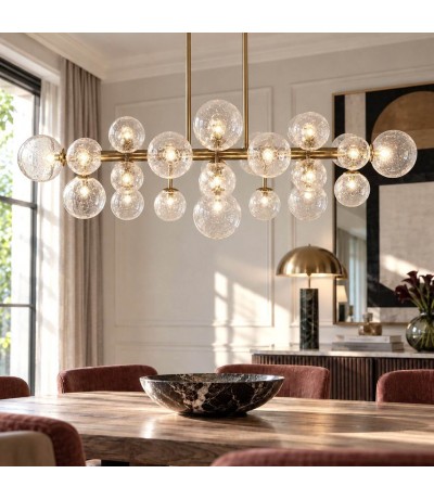Lámpara de techo XL art déco dorada con esferas de cristal Mdmhogar