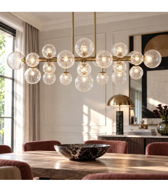 Lámpara de techo XL art déco dorada con esferas de cristal Mdmhogar