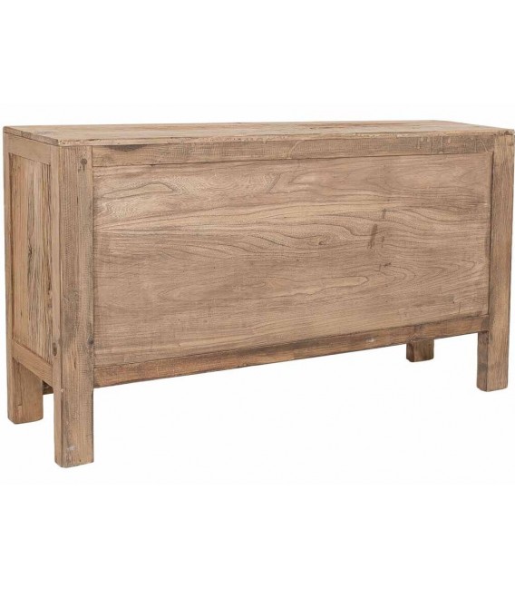 Aparador boho de madera maciza de olmo natural con puertas y cajones 2