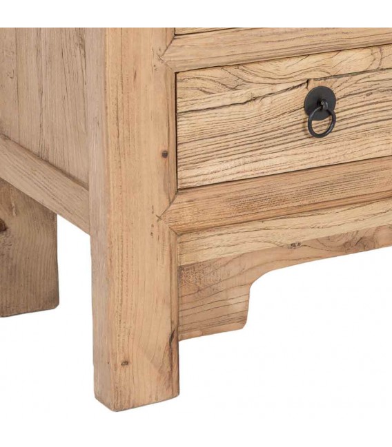 Aparador boho de madera maciza de olmo natural con puertas y cajones 6