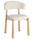 Silla de comedor tapizada en chenilla blanca con patas efecto roble