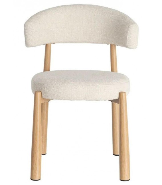 Silla de comedor tapizada en chenilla blanca con patas efecto roble 1