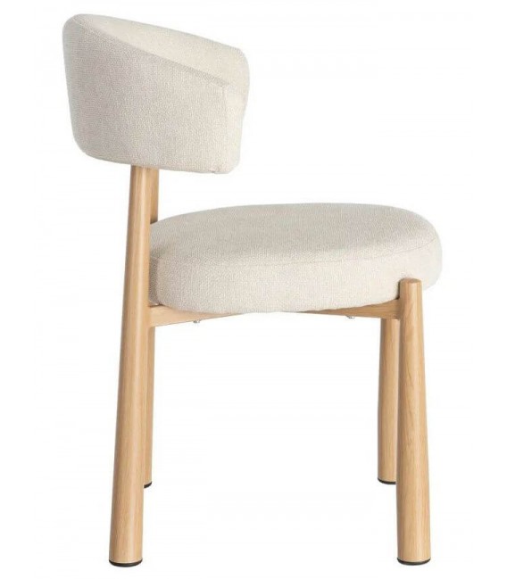 Silla de comedor tapizada en chenilla blanca con patas efecto roble 2