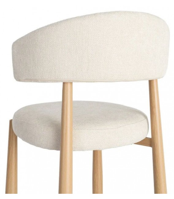 Silla de comedor tapizada en chenilla blanca con patas efecto roble 3
