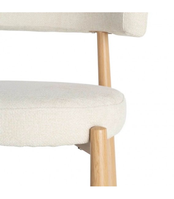 Silla de comedor tapizada en chenilla blanca con patas efecto roble 4