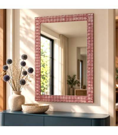 Espejo de pared rectangular con marco metálico burdeos estilo chic Mdmhogar