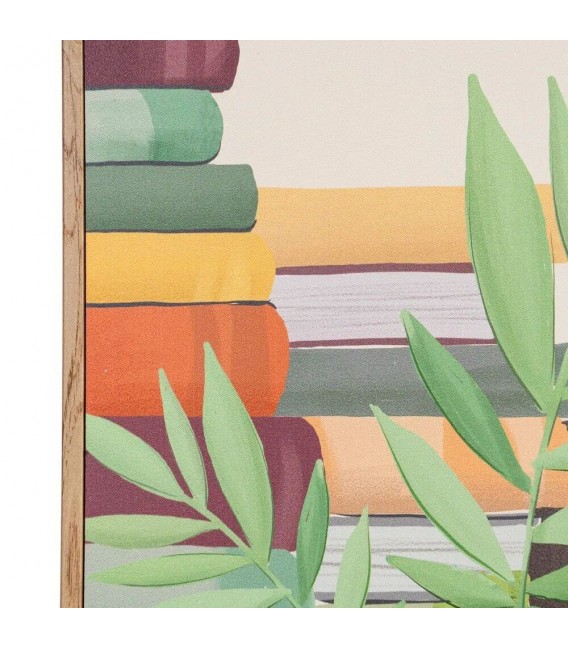 Cuadro vertical de mujer leyendo con libros y marco efecto madera 3