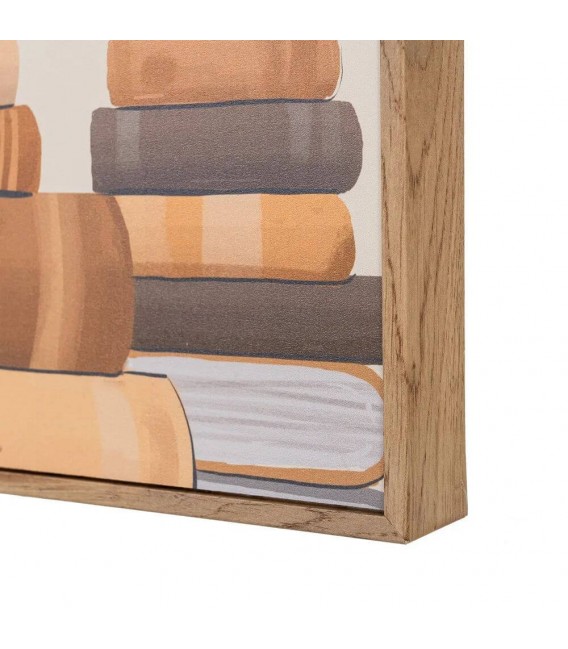 Cuadro vertical de mujer leyendo con libros y marco efecto madera 3