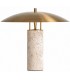 Lámpara de sobremesa art déco de travertino beige y metal dorado