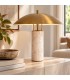 Lámpara de sobremesa art déco de travertino beige y metal dorado Mdmhogar