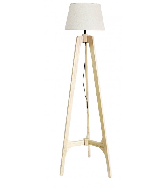 Lámpara de pie nórdica de madera maciza de pino con pantalla de lino
