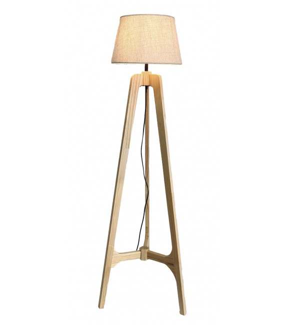 Lámpara de pie nórdica de madera maciza de pino con pantalla de lino 1
