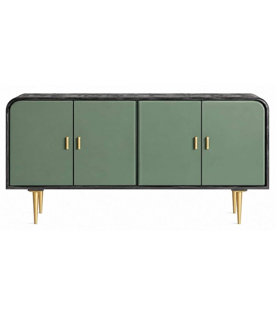 Aparador de madera de mango negro puertas verde brillo estilo art déco 1