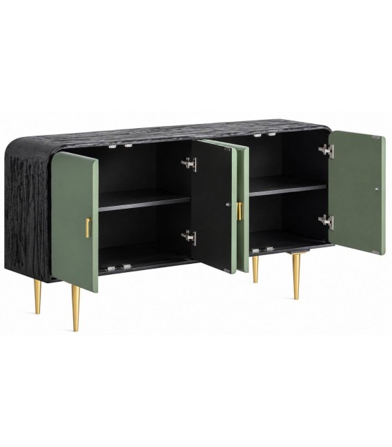 Aparador de madera de mango negro puertas verde brillo estilo art déco 2