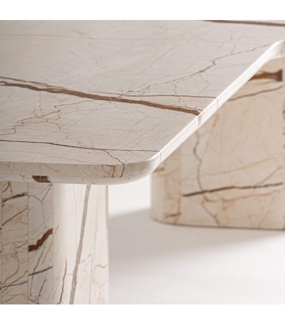 Mesa de centro rectangular de mármol beige con vetas marrones 1