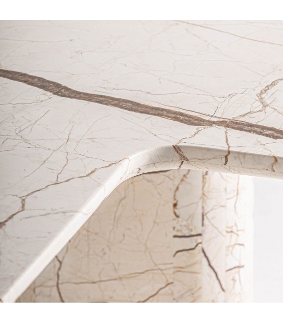 Mesa de centro rectangular de mármol beige con vetas marrones 2