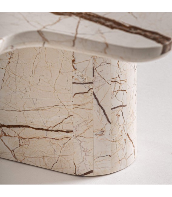 Mesa de centro rectangular de mármol beige con vetas marrones 4