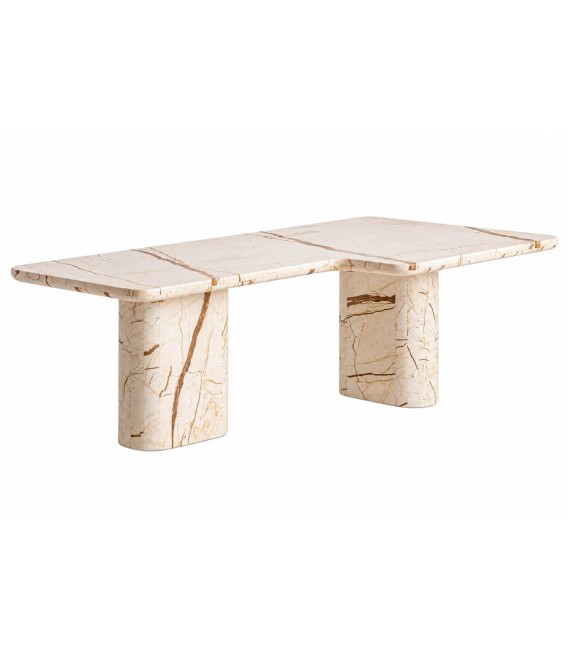 Mesa de centro rectangular de mármol beige con vetas marrones