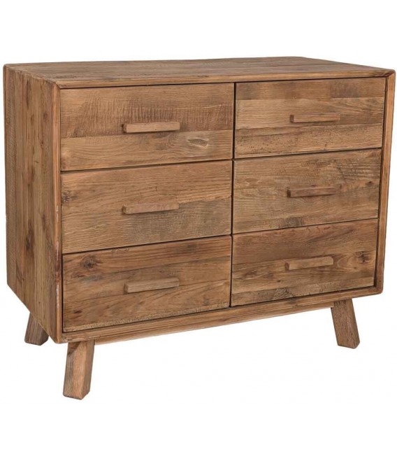 Cómoda pequeña de madera de pino en nogal claro de estilo boho