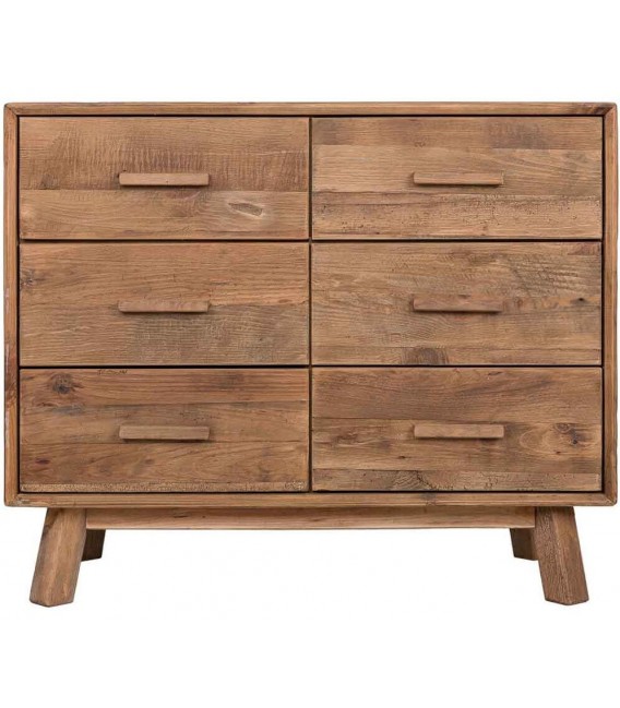 Cómoda pequeña de madera de pino en nogal claro de estilo boho 1