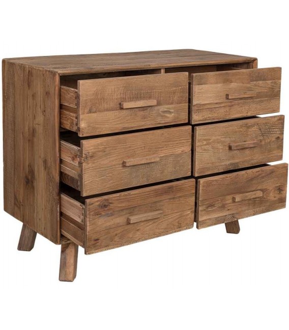 Cómoda pequeña de madera de pino en nogal claro de estilo boho 2