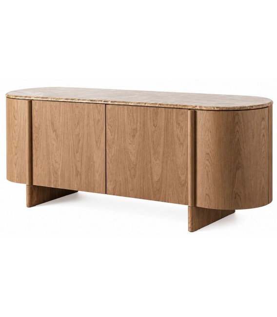 Aparador de madera en nogal claro con encimera de mármol beige