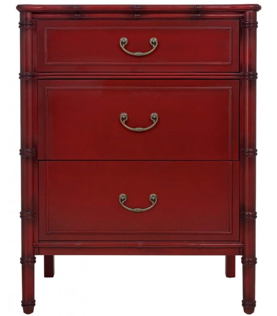 Cómoda pequeña de estilo oriental en rojo burdeos envejecido