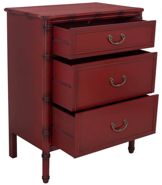 Cómoda pequeña de estilo oriental en rojo burdeos envejecido 2
