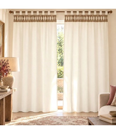 Set 2 cortinas  de algodón y yute anillas, en beige natural. Mdmhogar