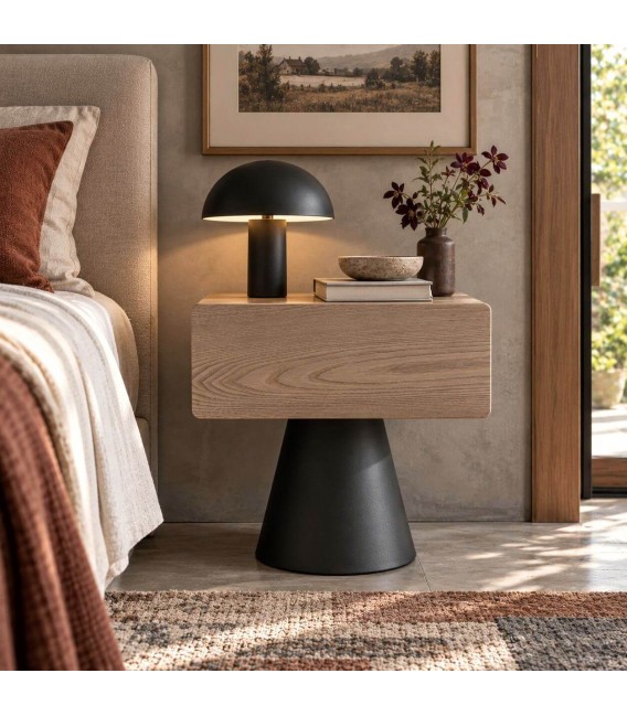 Mesita de noche industrial de madera beige claro con base de acero Mdmhogar