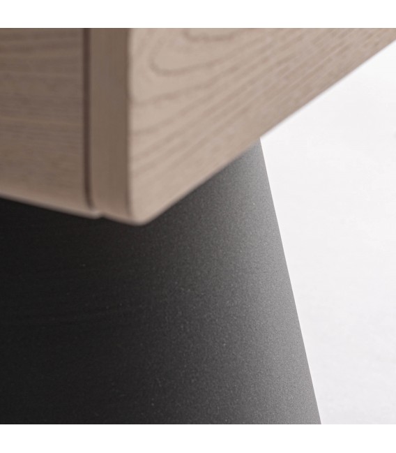 Mesita de noche industrial de madera beige claro con base de acero 3