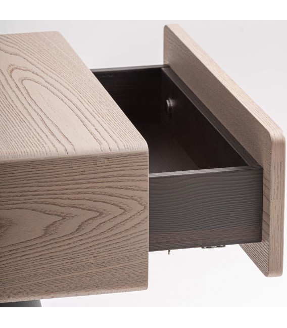 Mesita de noche industrial de madera beige claro con base de acero 4