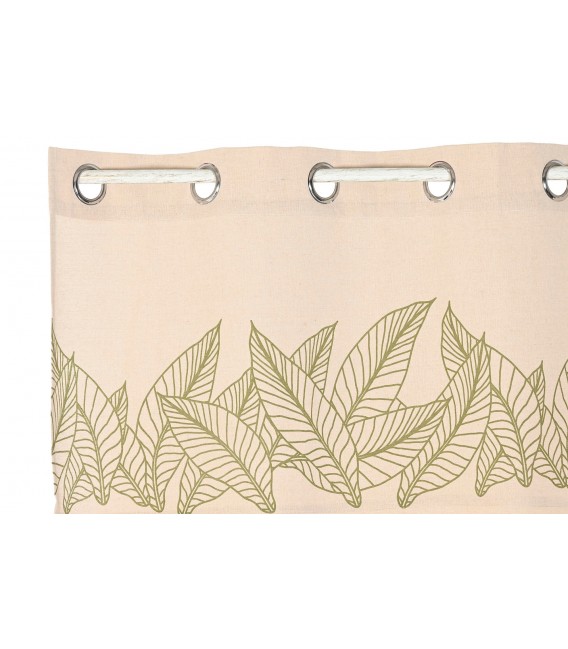 Set de 2 cortinas de algodón beige con estampado de hojas verdes 1