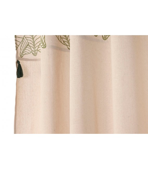 Set de 2 cortinas de algodón beige con estampado de hojas verdes 4