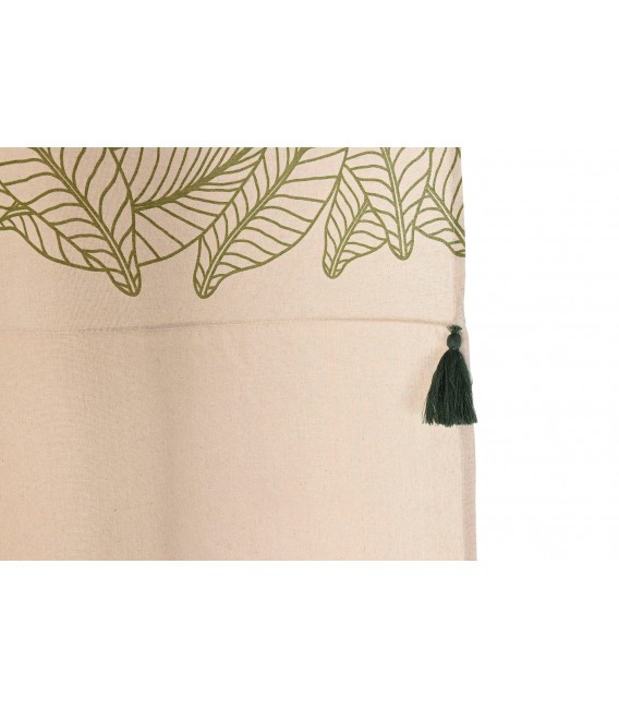 Set de 2 cortinas de algodón beige con estampado de hojas verdes 3